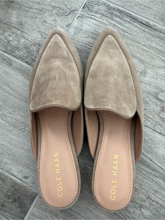 Cole Haan Shoes - Cole Haan Taupe Suede Pointed-Toe Mule Slides